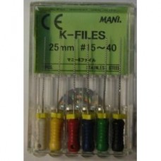 K-Files 21мм, ISO15(1)-40(6) ассортимент, дрильборы (каналорасширители) ручные, ISO15-40 Mani
