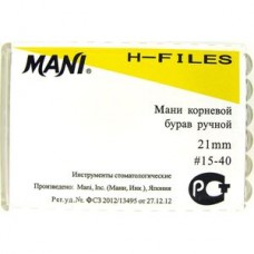 Mani H-file 21мм ISO 15-40 (оригинал новая упаковка) 1 уп. содержит 6 файлов