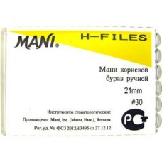 Mani H-file 21мм ISO 30 (оригинал новая упаковка) 1 уп. содержит 6 файлов