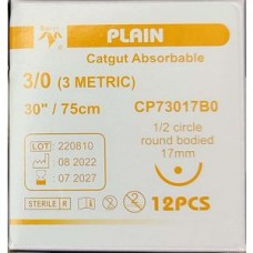 Catgut CP-73017B0 3/0 75 sm с иглой кол. 17 mm 1/2 #12 68453 Материал шовный хиру Huaiyin Medical