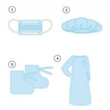 Комплект одежды для хирургов КОХ-01(25) Голубой  (халат, маска, бахилы, колпак) стерильно. Инмедиз К